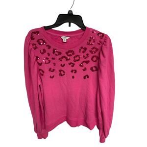 Crown & Ivy Hot Pink Sequin Leopard Print Sweatshirt Women’s XL